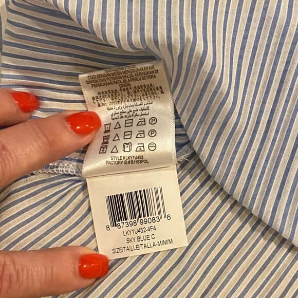 BCBGeneration Sky Blue & White Striped Airy High Low Sleeveless Tunic Top Sz M - Picture 8 of 8